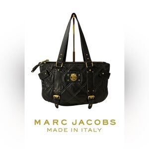 Marc Jacobs Quilted Leather Satchel Tote Black Gold Hardware Made in Italy